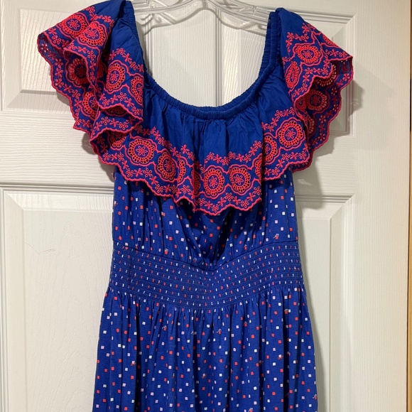 EUC Lilly Pulitzer Kalama Off the Shoulder Blue Borealis Squared Dress Size Lg - Picture 1 of 7